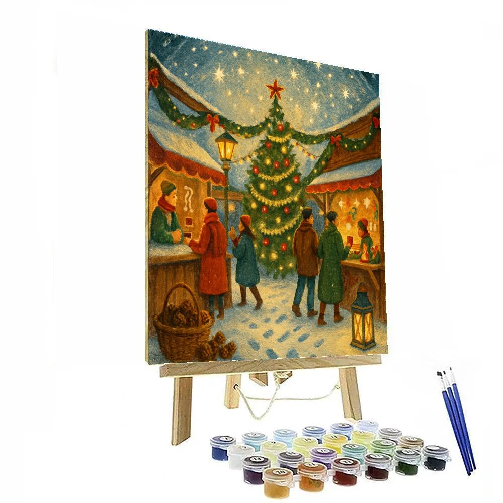 Holiday Market Under A Snow Globe Sky Number painting