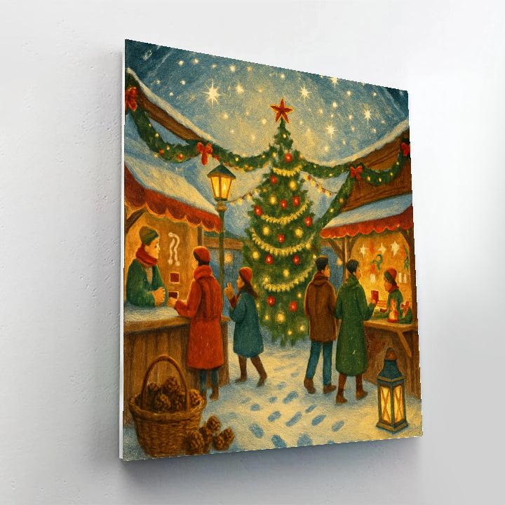 Holiday Market Under A Snow Globe Sky Number painting