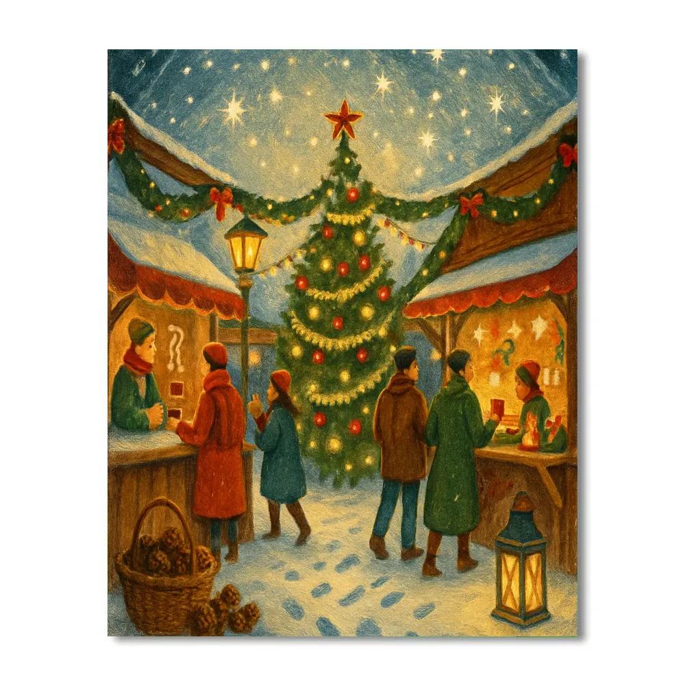 Holiday Market Under A Snow Globe Sky Number painting