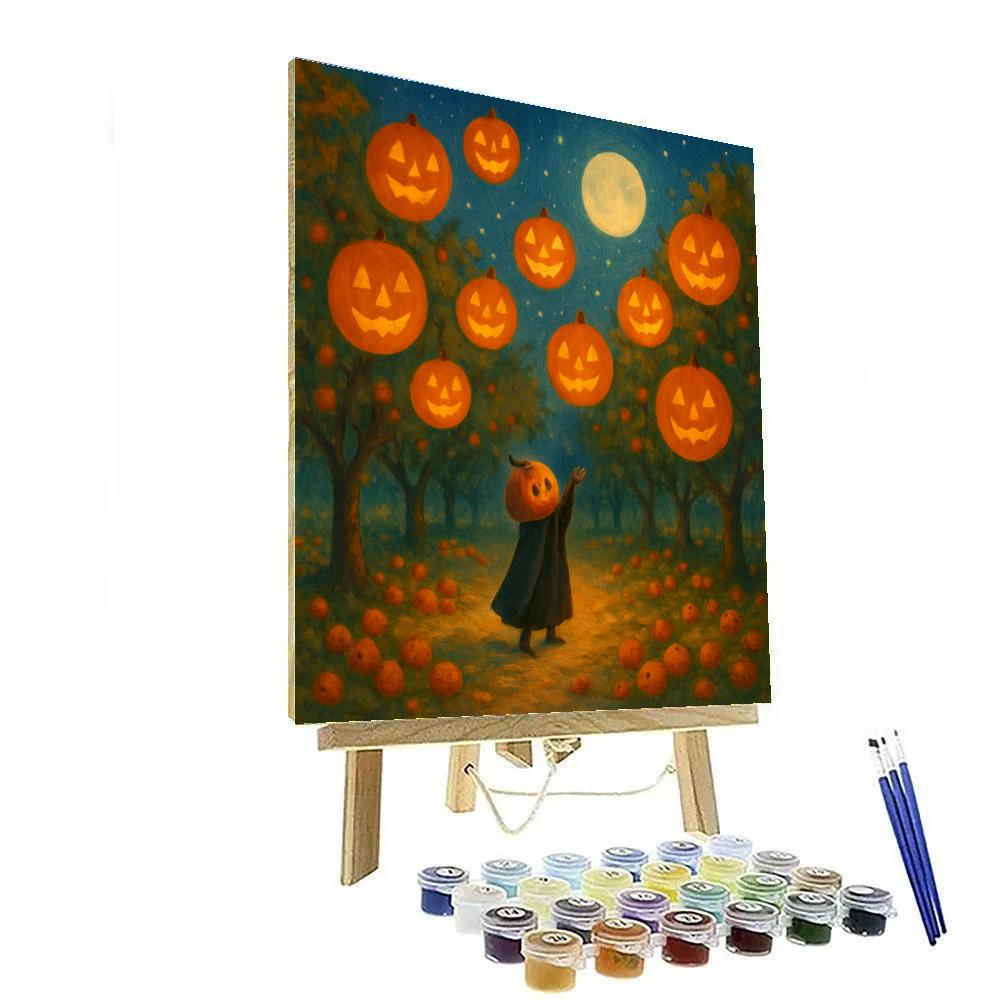 Moonlit Orchard Of Floating Jack O Lanterns Paint by numbers art