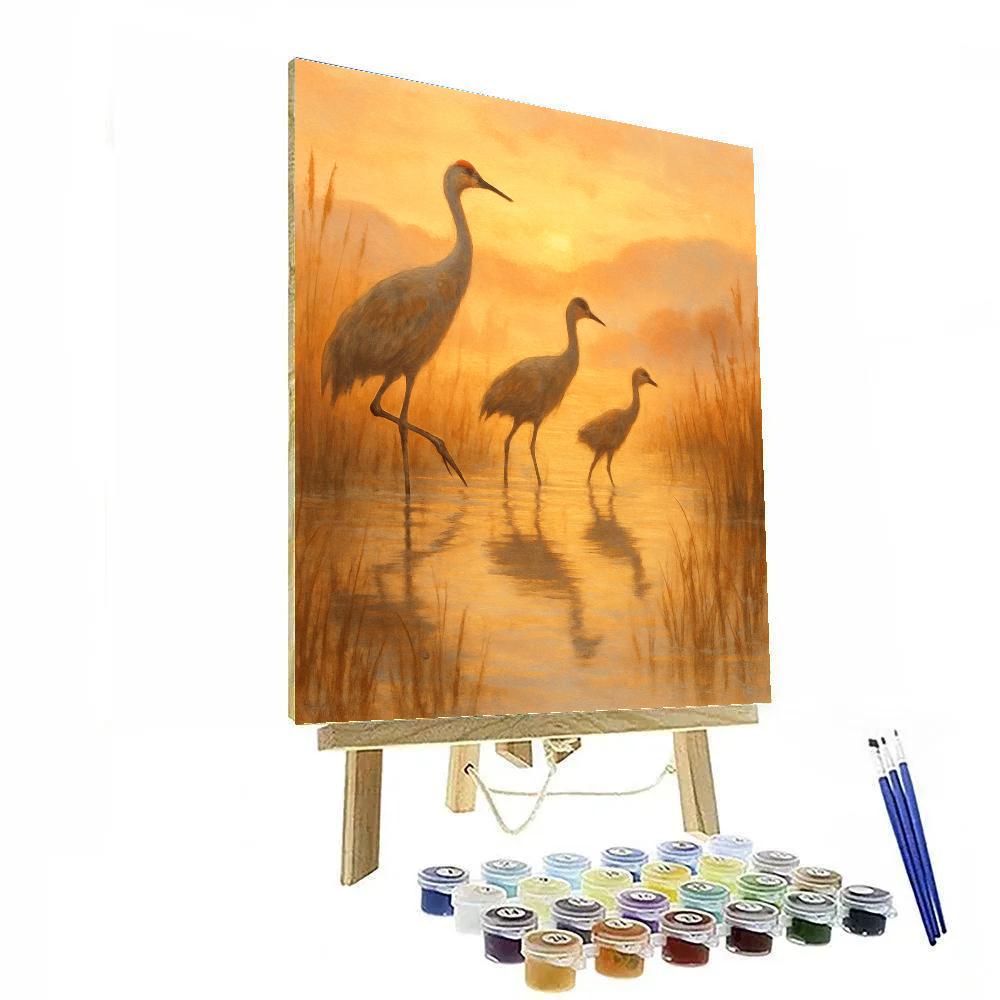 Cranes At Sunrise Over Reed Marsh Painting by numbers kit