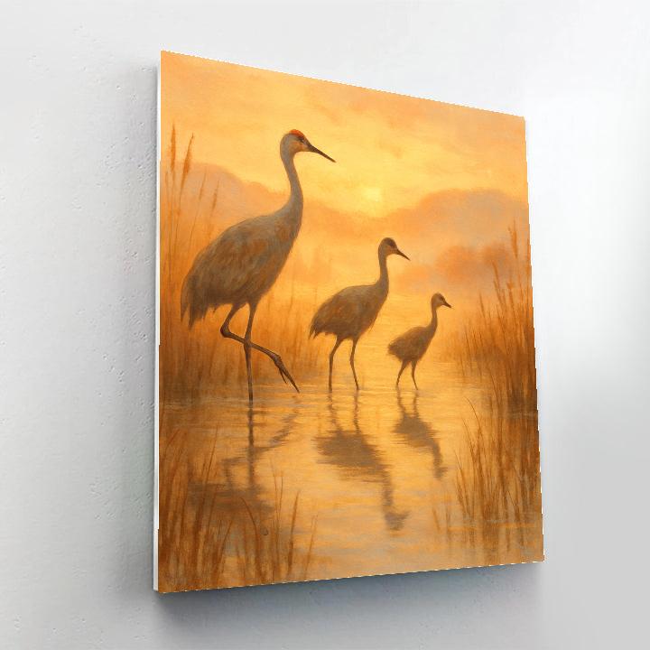 Cranes At Sunrise Over Reed Marsh Painting by numbers kit