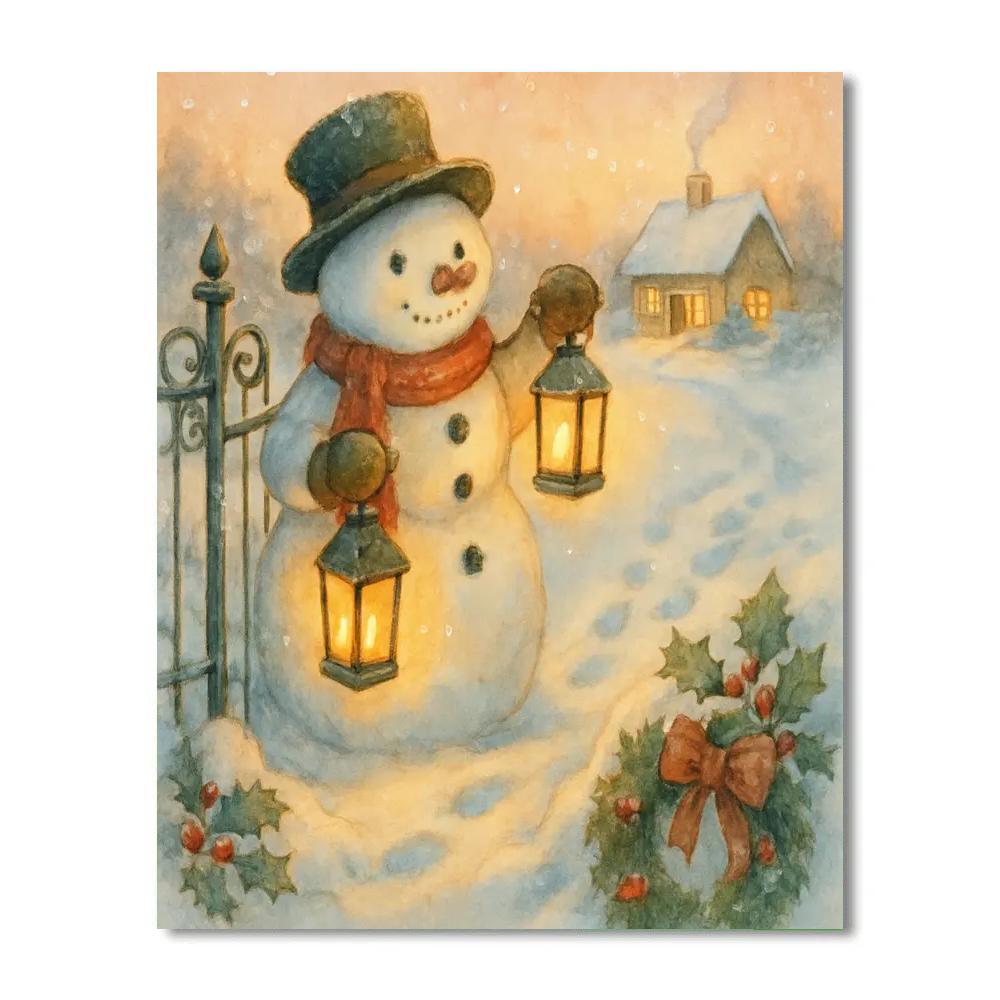 Snowman Lantern Keeper At The Garden Gate Number painting
