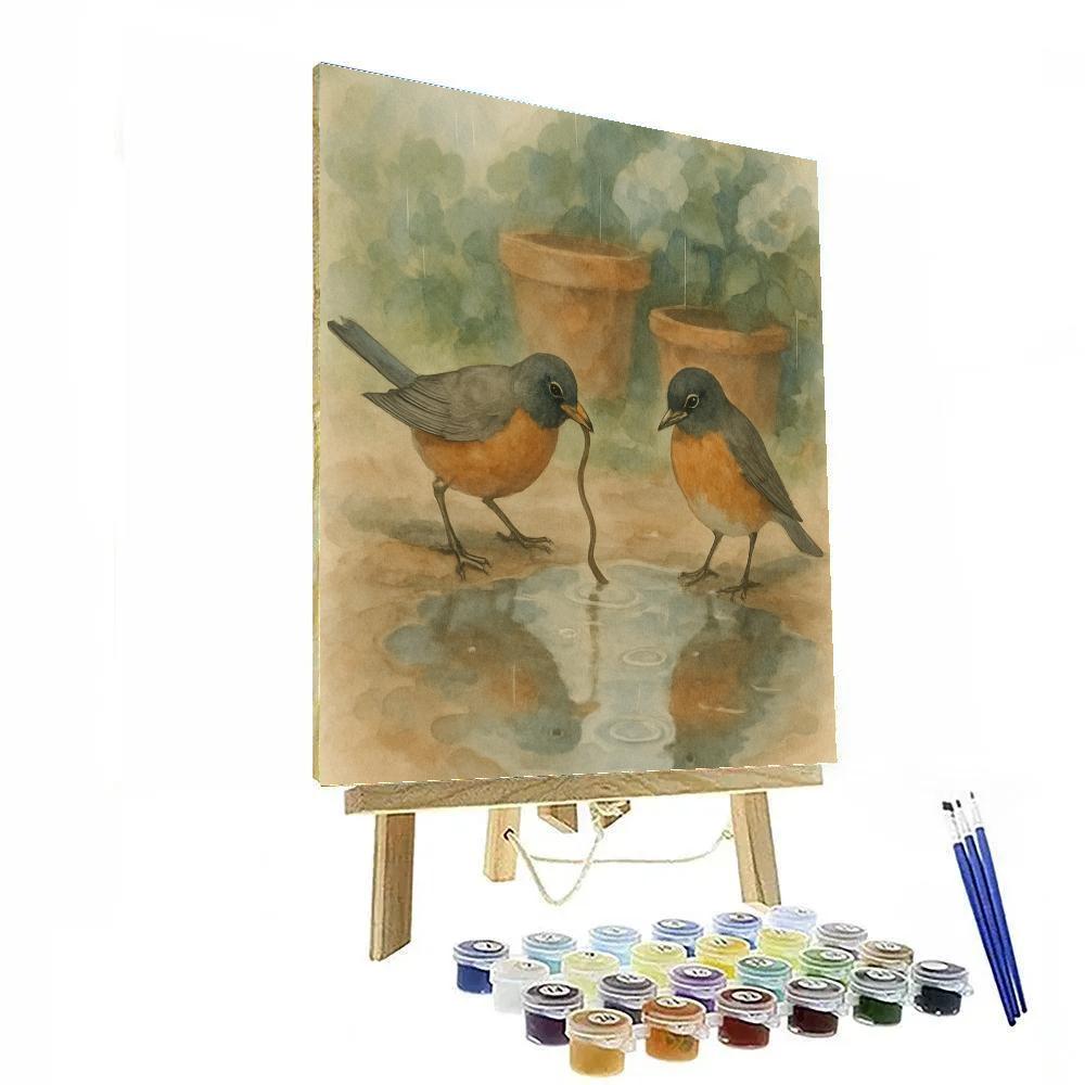 Rain Kissed Garden With Robins And Puddles Paint by numbers kits