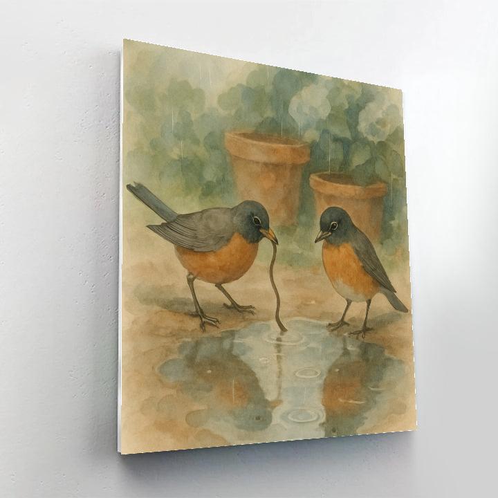 Rain Kissed Garden With Robins And Puddles Paint by numbers kits