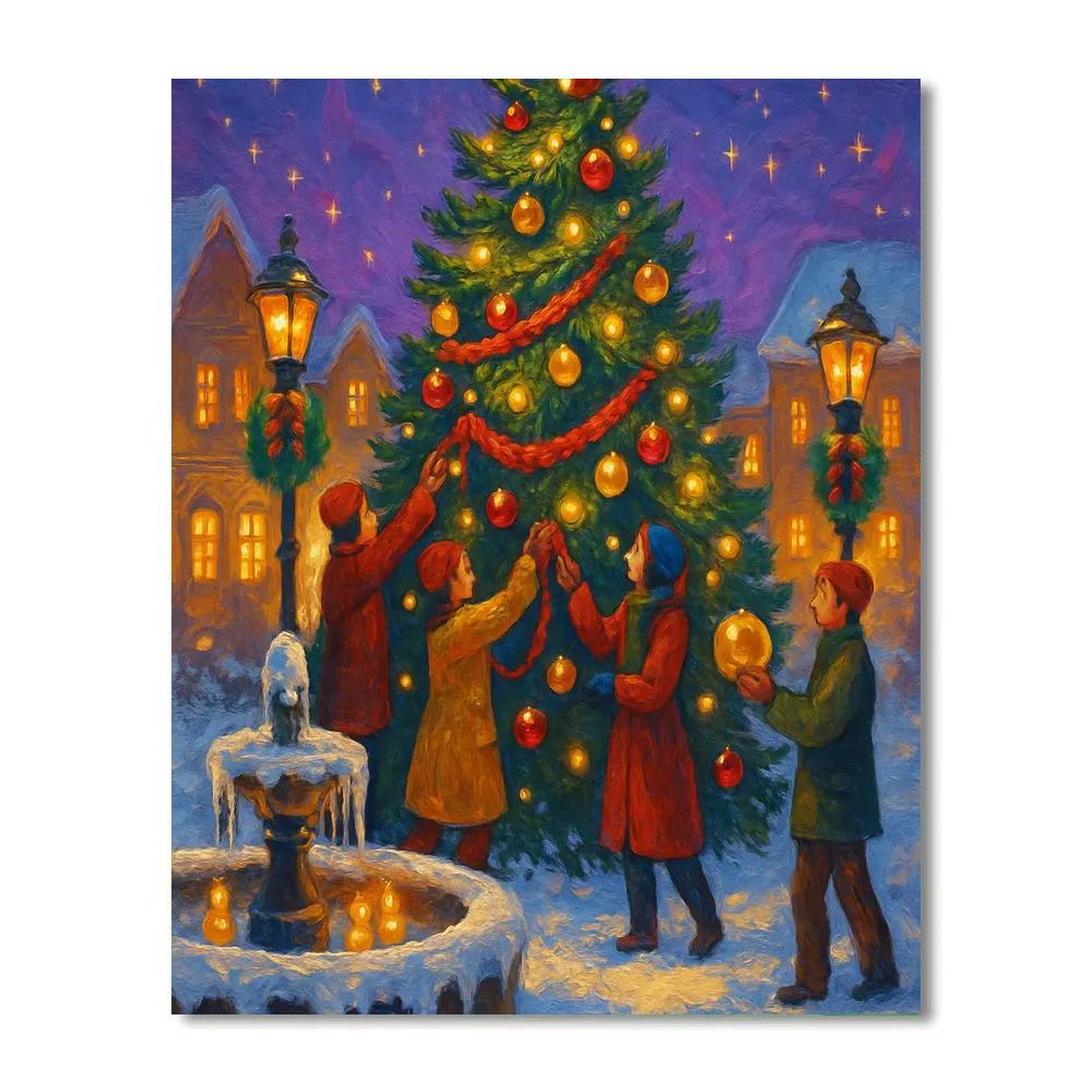 Twilight Tree Trimming In The Town Square Painting by numbers kit