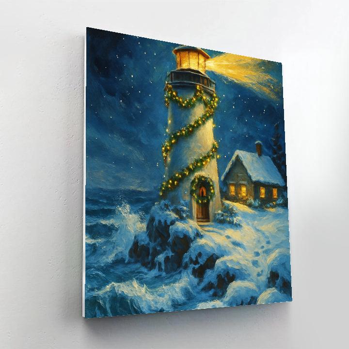 Snowy Lighthouse With Garland Glow paint by number