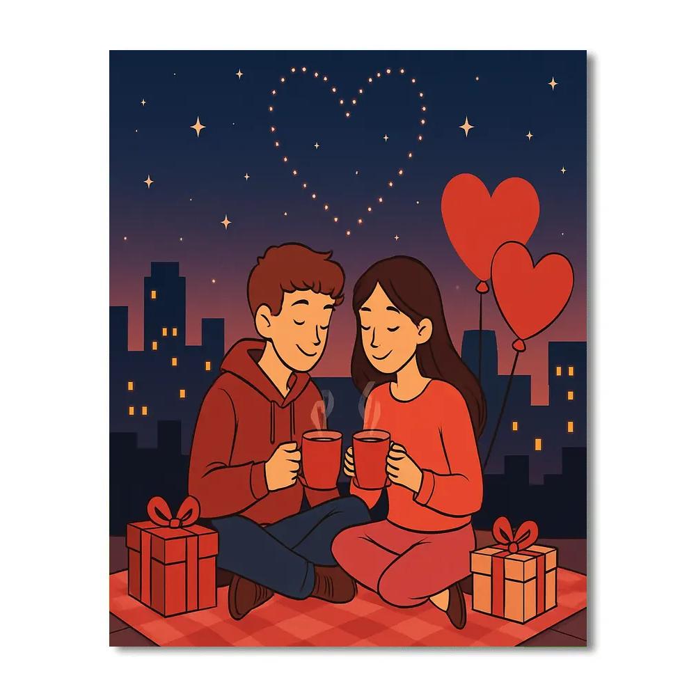 Valentines Day Constellation Picnic On The Rooftop Numbered painting kits