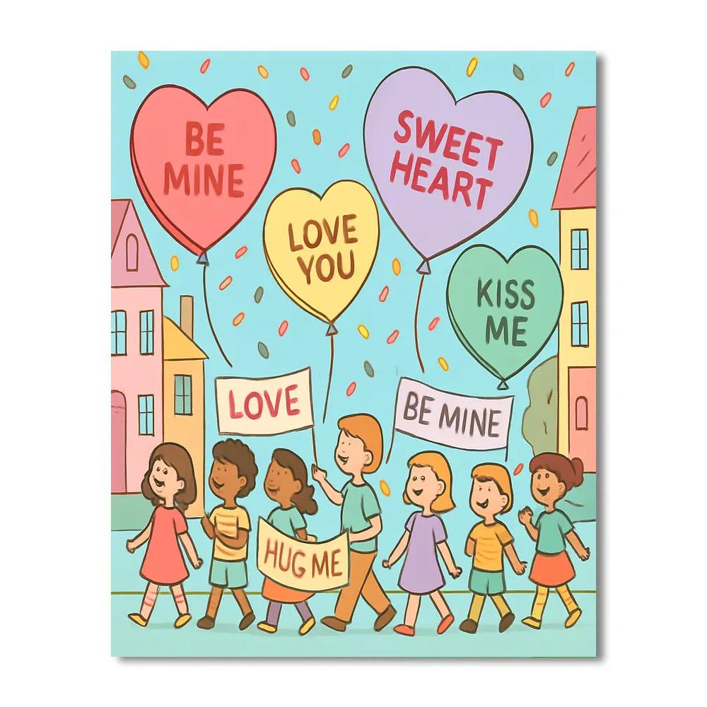 Candy Heart Parade Valentines Day Edition Numbered painting kits