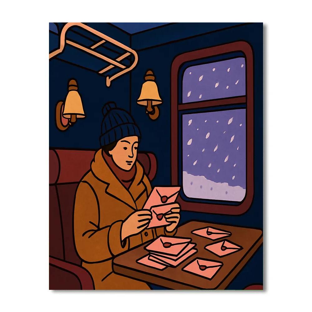 Moonlit Train Ride With Valentines Day Letters paint by numbers