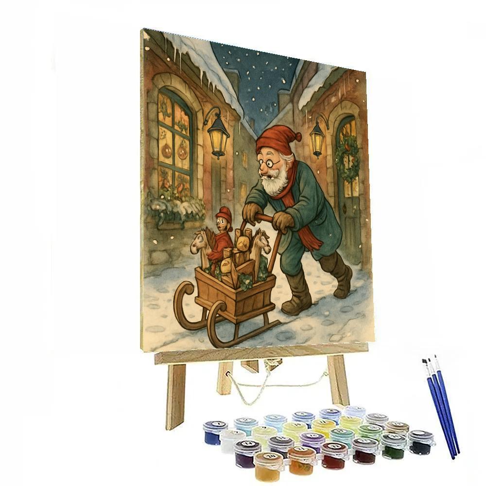 Toymakers Sleigh Workshop In The Snowy Alley DIY paint by numbers