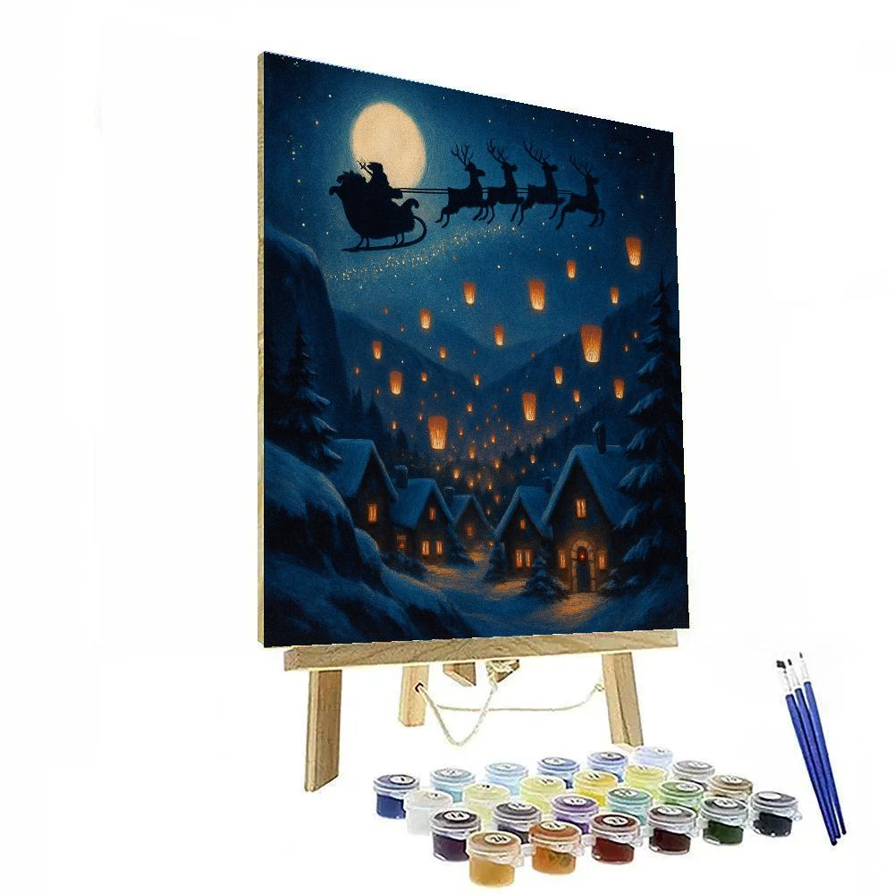 Santa Sleigh Silhouette Over The Paper Lantern Valley paint by number