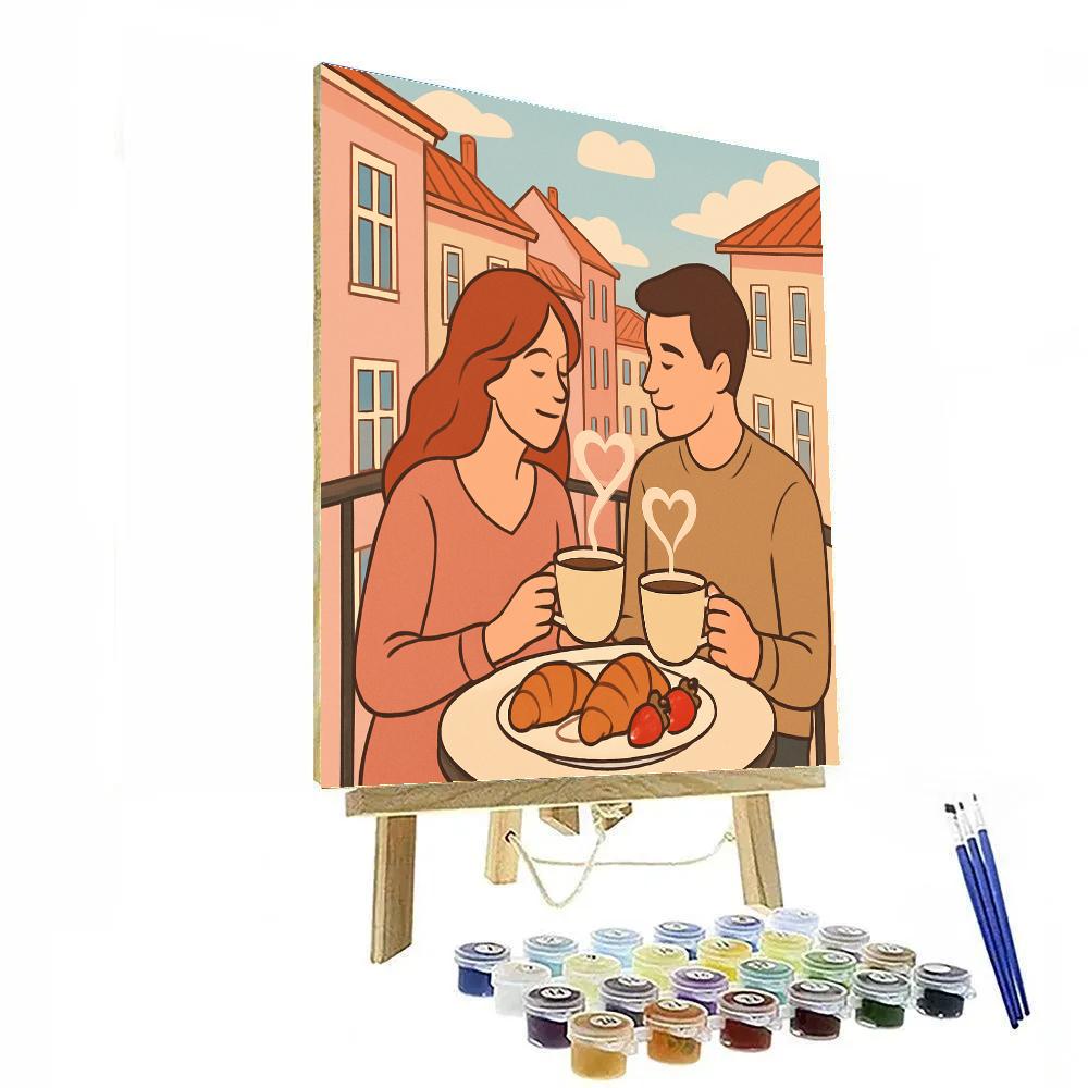 City Balcony Breakfast Valentines Day Morning Paint by numbers art