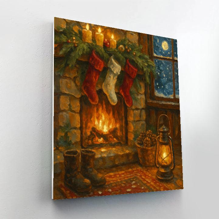 Fireside Stocking Corner In A Mountain Lodge Paint by numbers art
