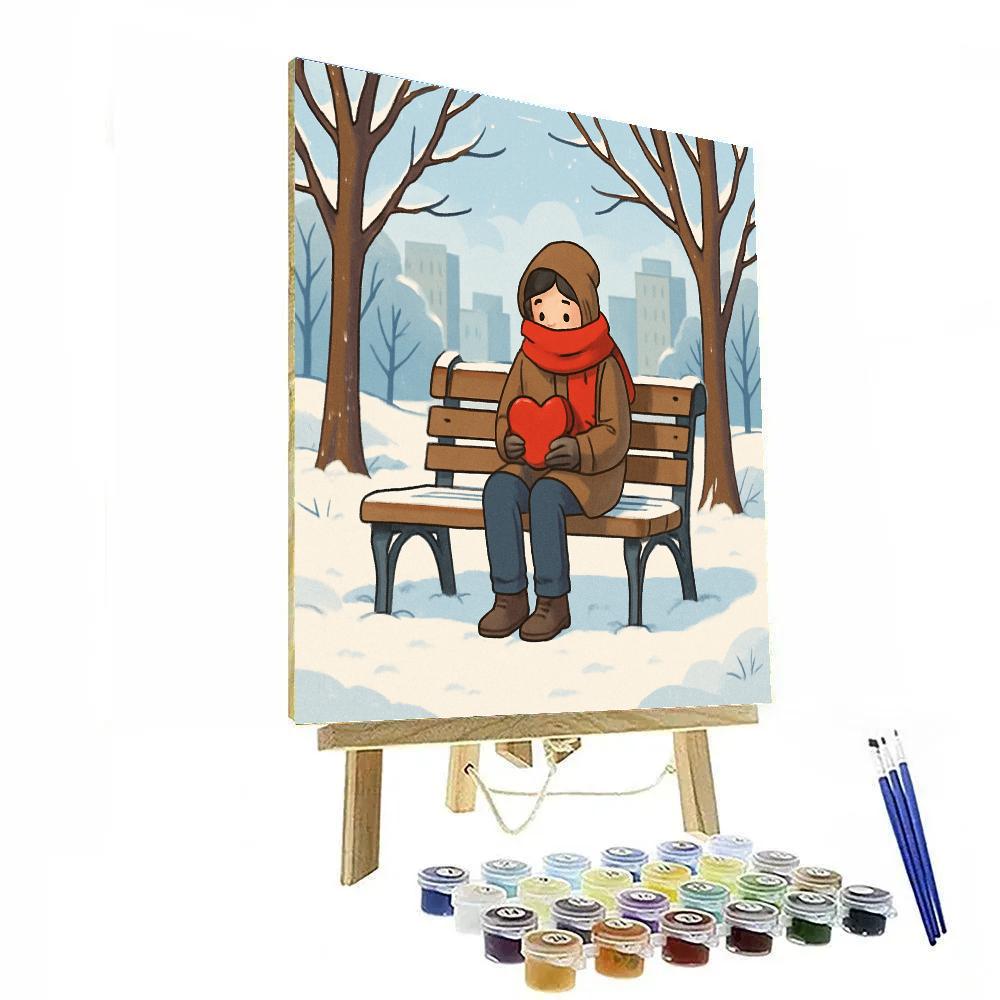 Snowy Park Bench Valentines Day Confession DIY paint by numbers