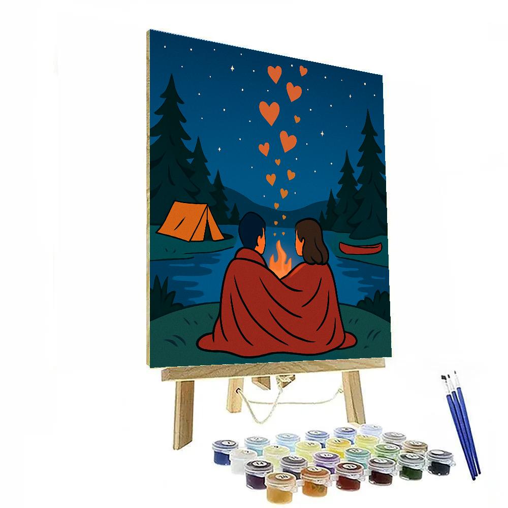 Lakeside Campfire Valentines Day Stargazing paint by color