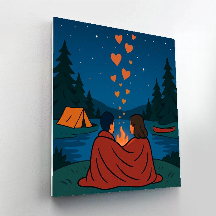 Lakeside Campfire Valentines Day Stargazing paint by color