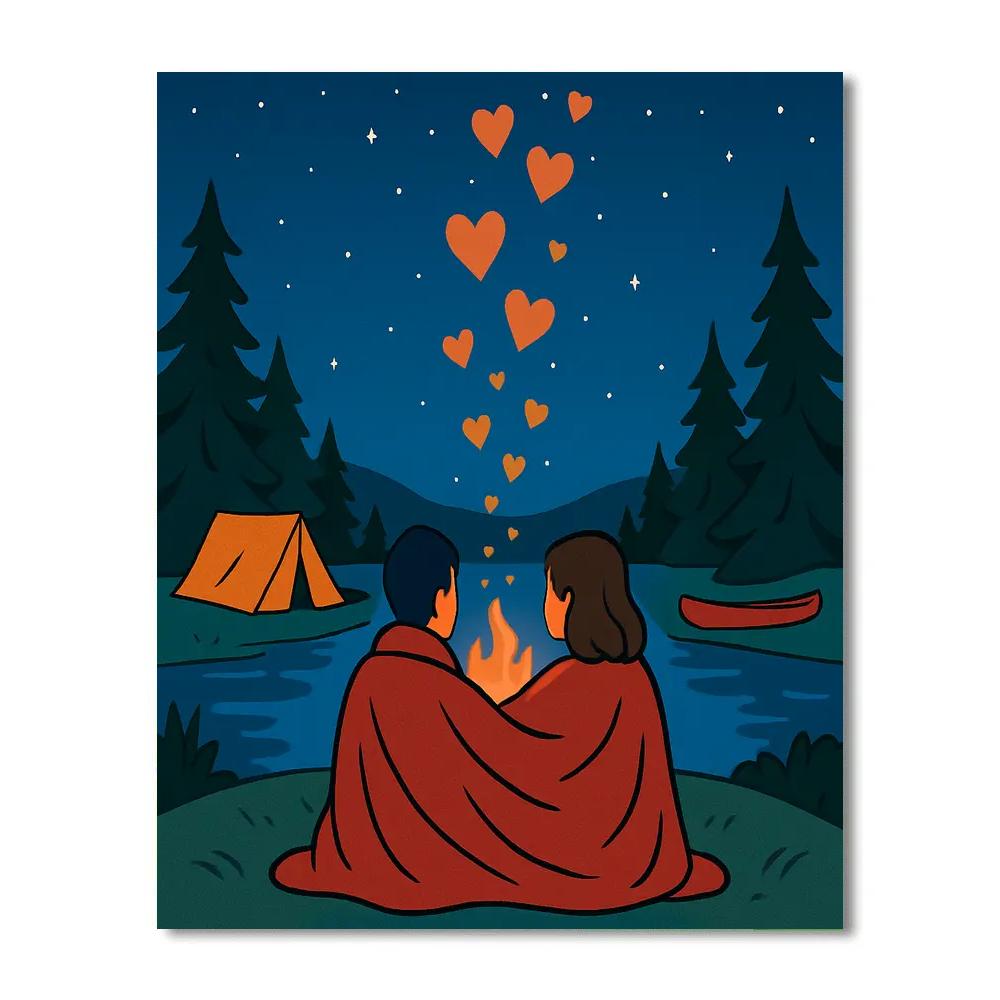 Lakeside Campfire Valentines Day Stargazing paint by color