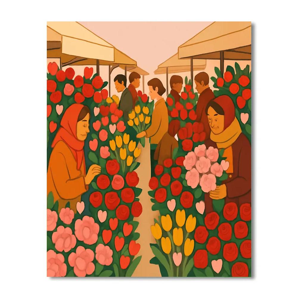 Valentines Day Flower Market At Dawn paint by numbers