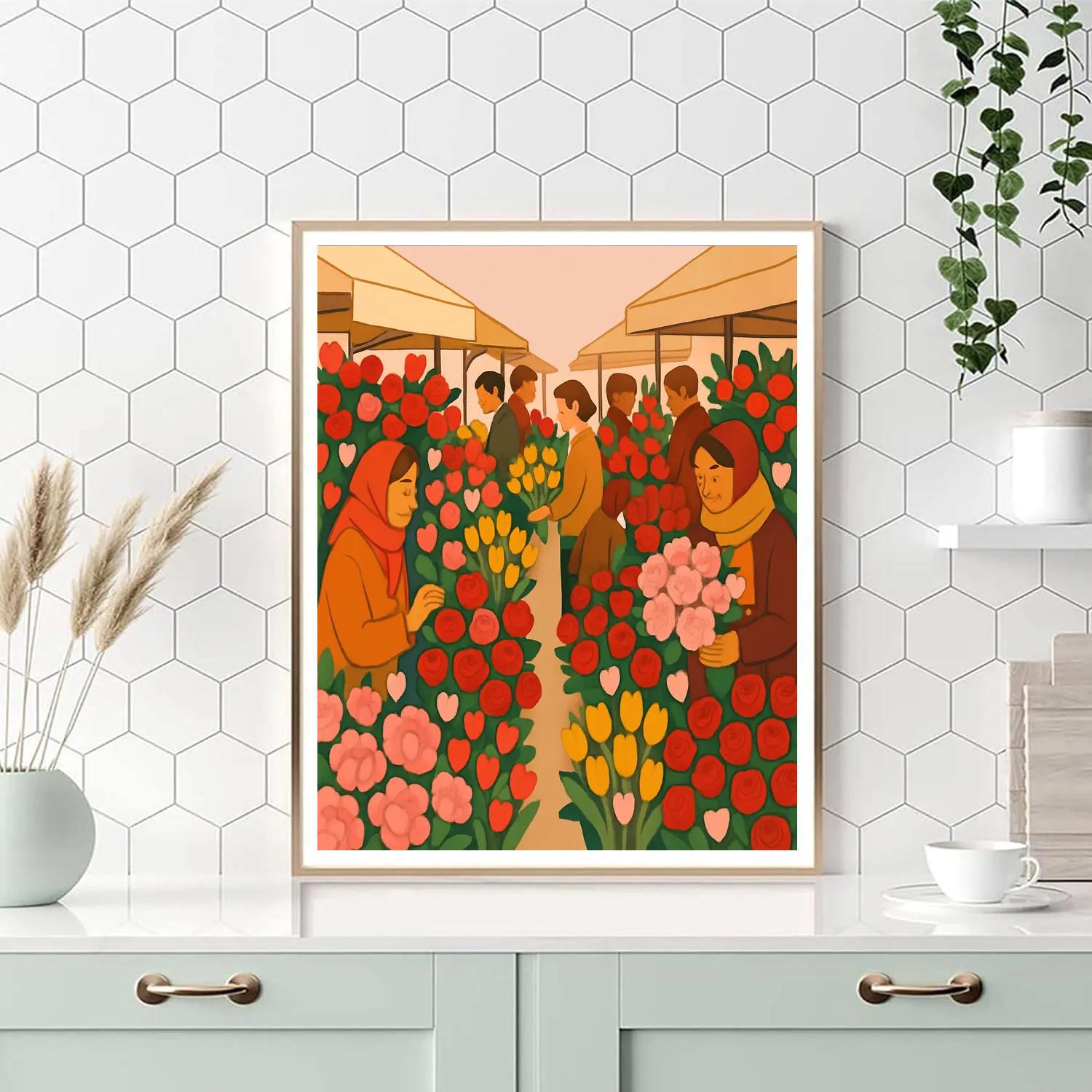 Valentines Day Flower Market At Dawn paint by numbers