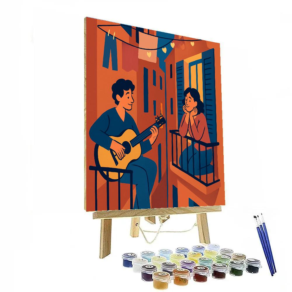 Balcony Guitar Serenade For Valentines Day paint by color