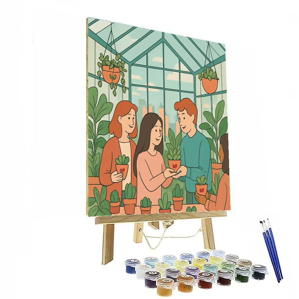 Rooftop Greenhouse Valentines Day Plant Swap Painting by numbers kit