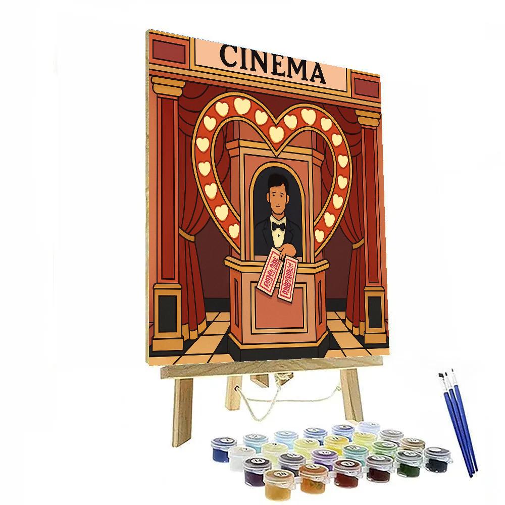 Vintage Cinema Valentines Day Ticket Booth painting number kit