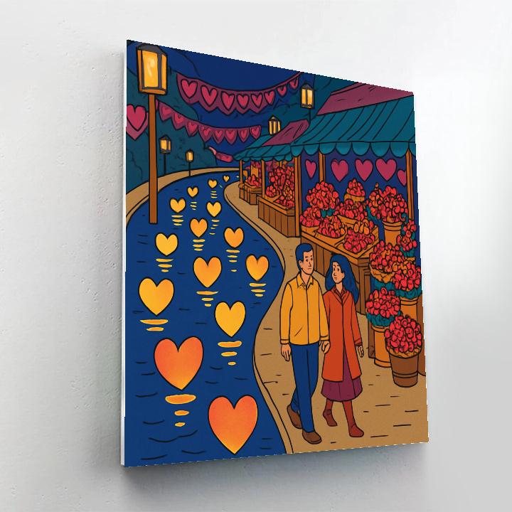 Night Market Lantern River Valentines Day Walk paint by number