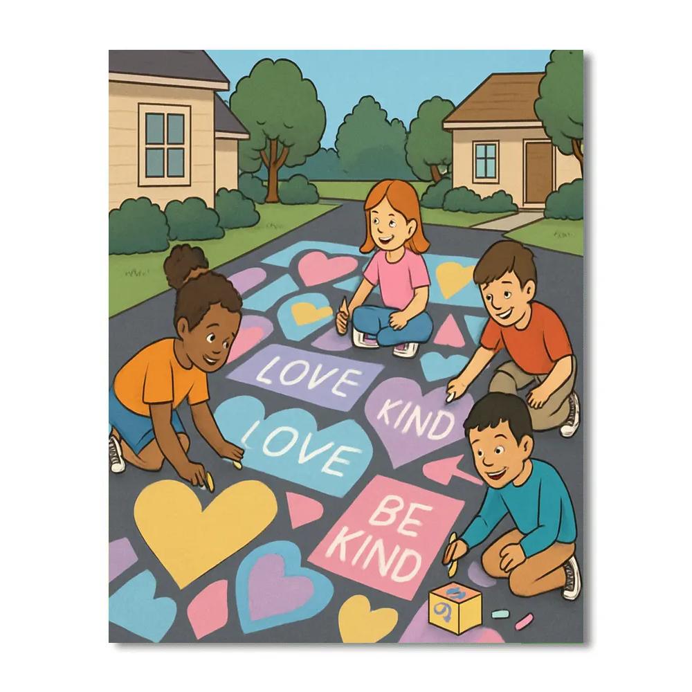 Suburban Driveway Valentines Day Chalk Mosaic paint by color