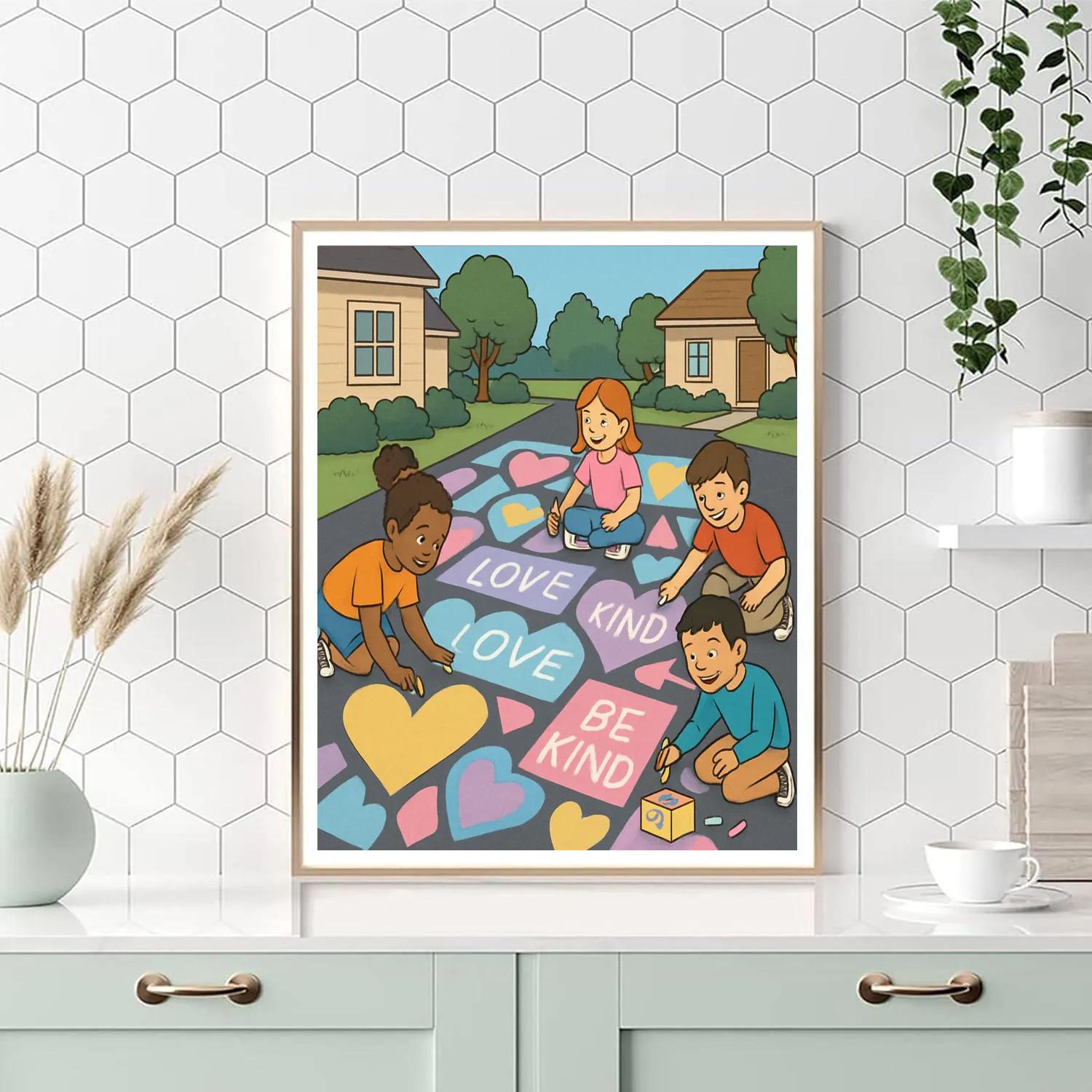 Suburban Driveway Valentines Day Chalk Mosaic paint by color
