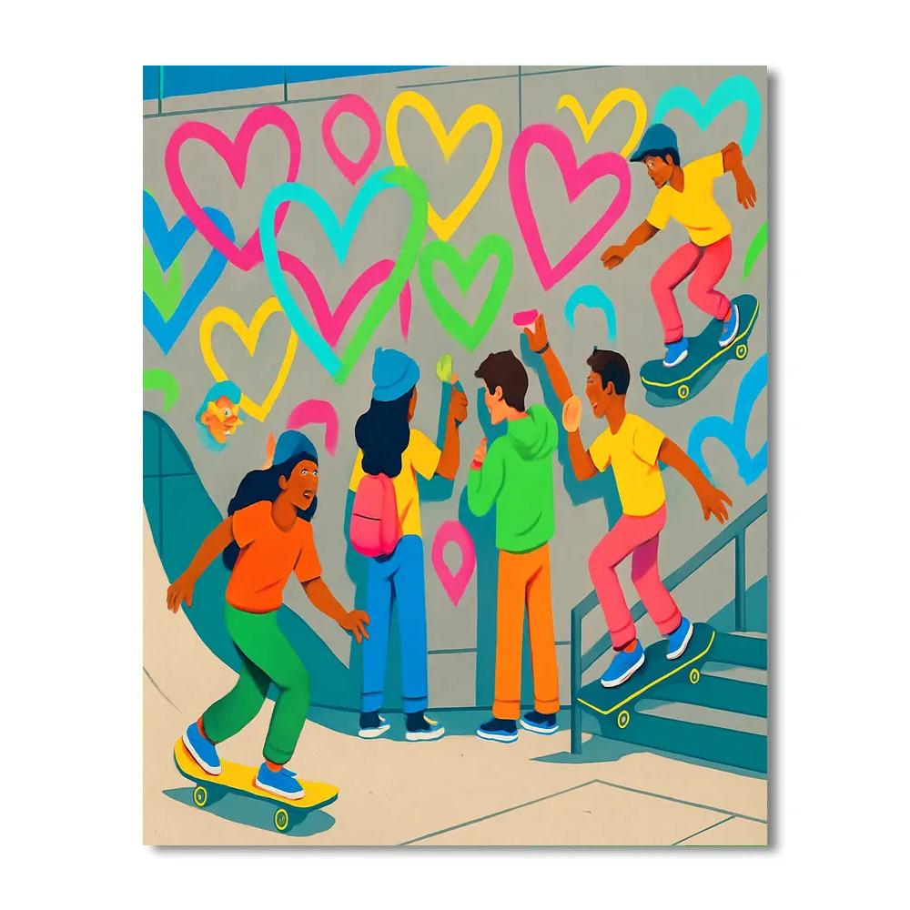 Skate Park Valentines Day Graffiti Jam Paint by numbers art