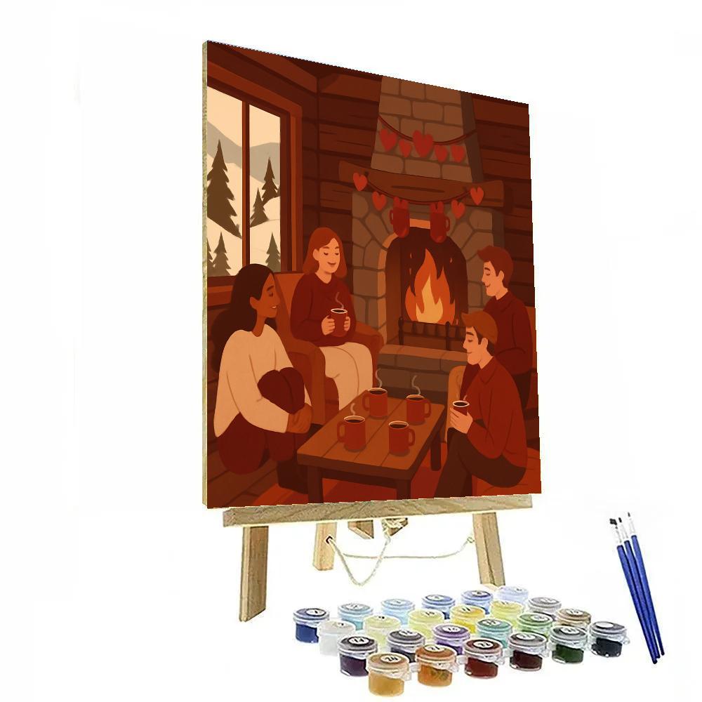Valentines Day Mountain Cabin Cocoa Break Painting by numbers kit
