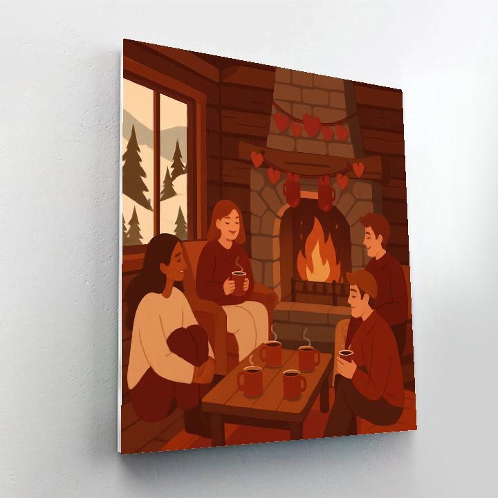 Valentines Day Mountain Cabin Cocoa Break Painting by numbers kit