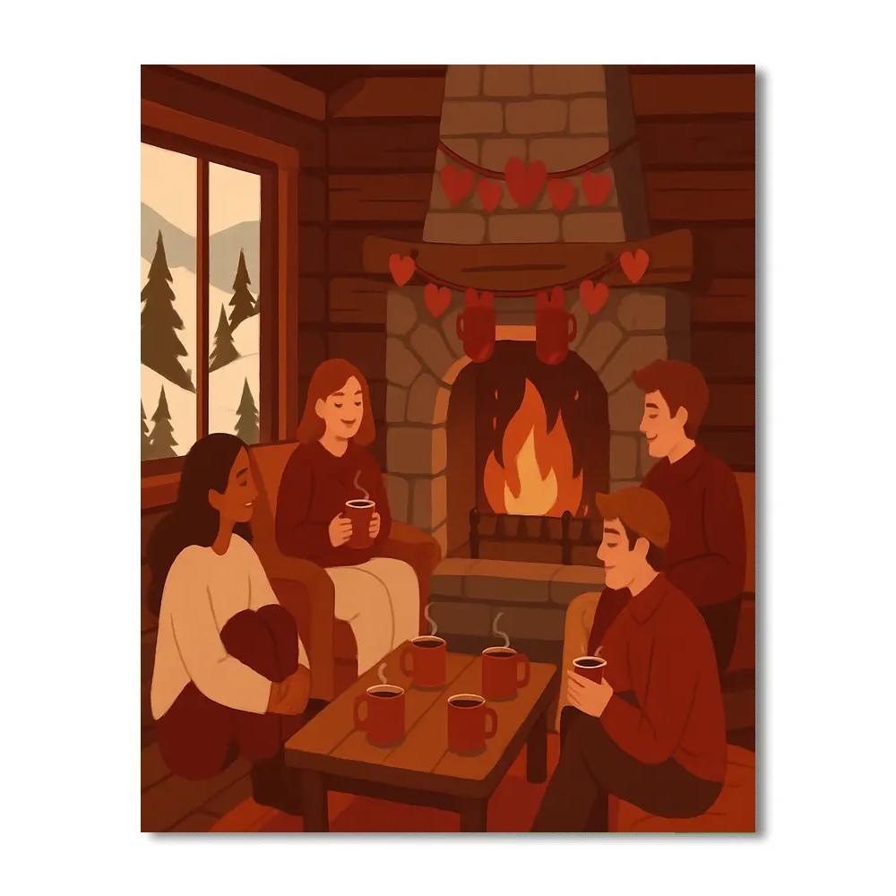 Valentines Day Mountain Cabin Cocoa Break Painting by numbers kit