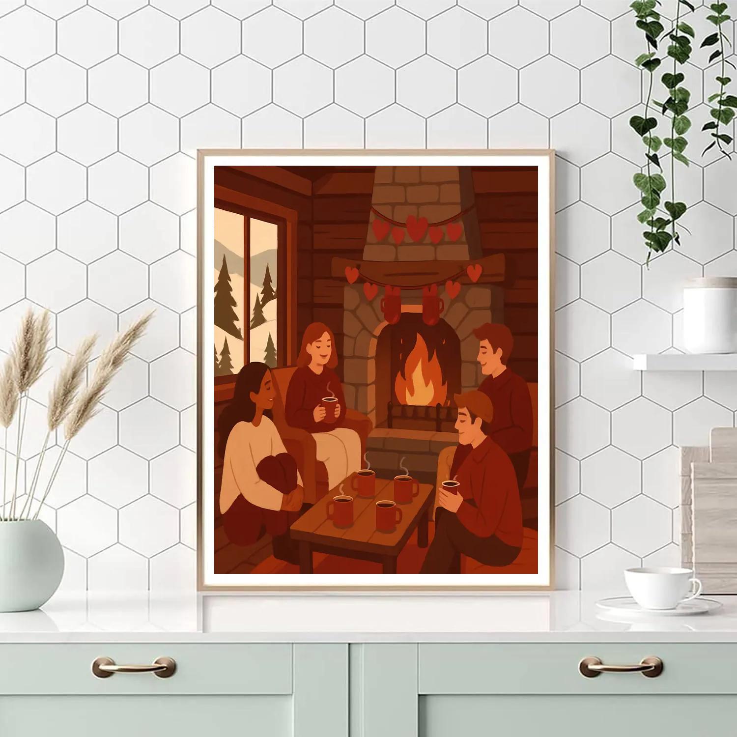 Valentines Day Mountain Cabin Cocoa Break Painting by numbers kit