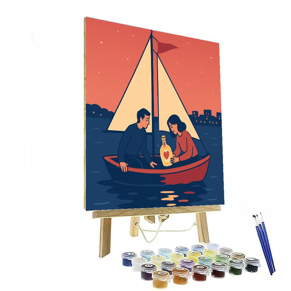 Harbor Sailboat Valentines Day Message In A Bottle paint by numbers