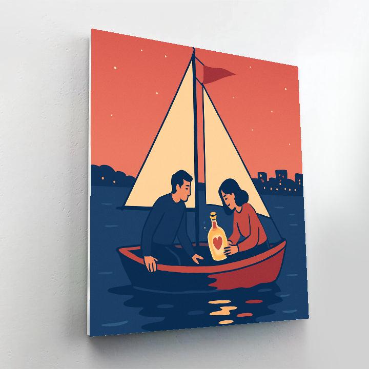 Harbor Sailboat Valentines Day Message In A Bottle paint by numbers