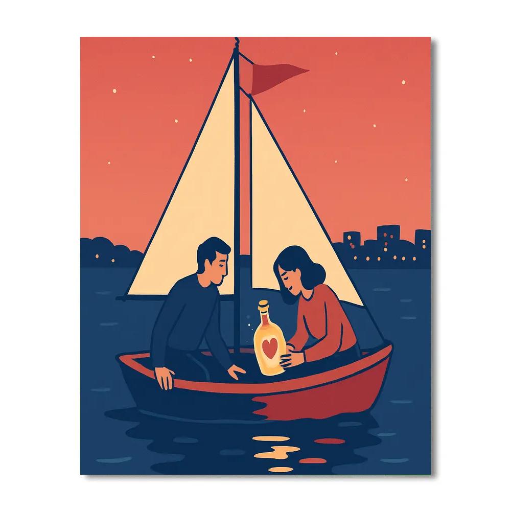 Harbor Sailboat Valentines Day Message In A Bottle paint by numbers