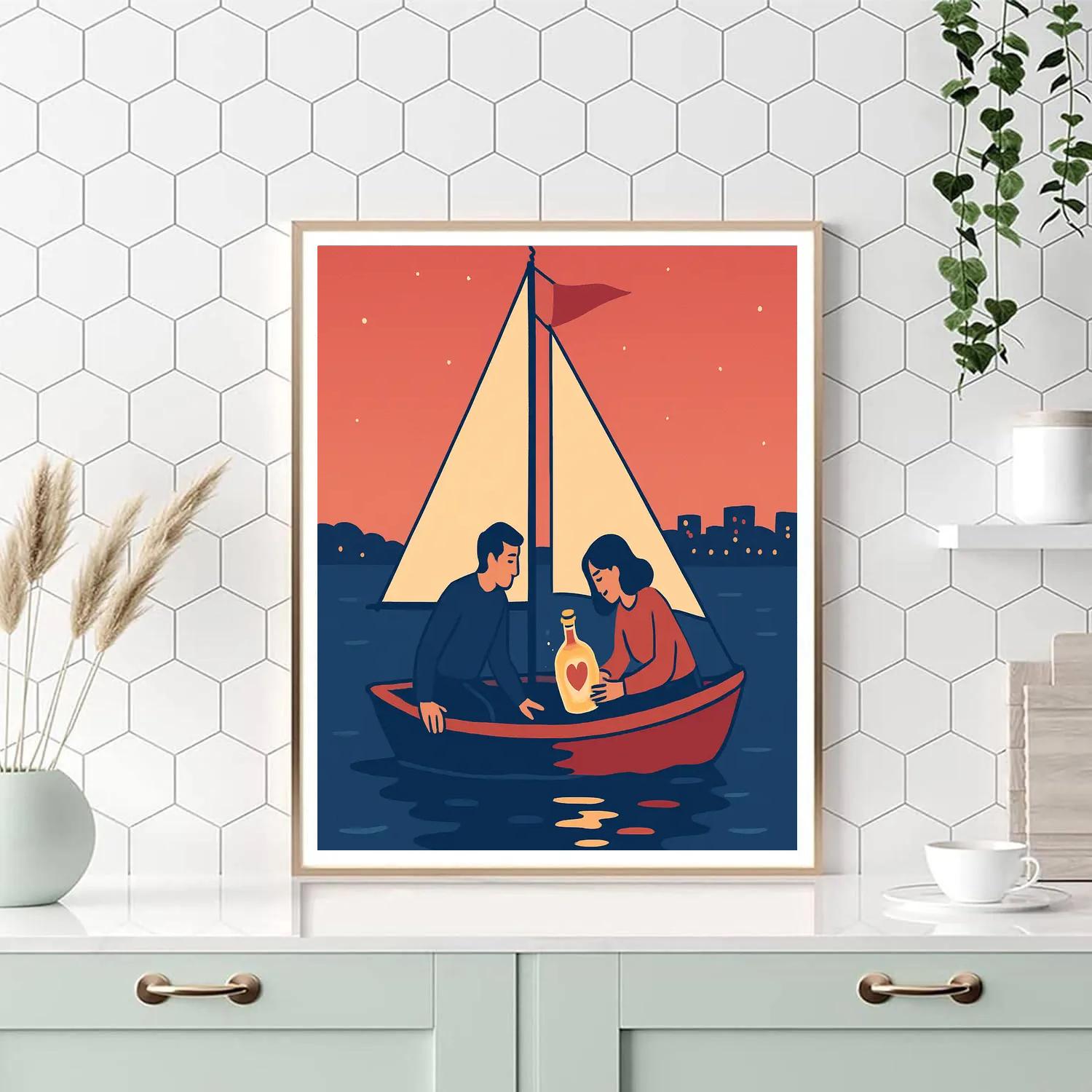 Harbor Sailboat Valentines Day Message In A Bottle paint by numbers