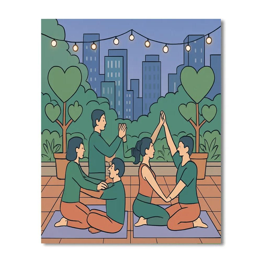 City Rooftop Garden Valentines Day Yoga Session DIY paint by numbers