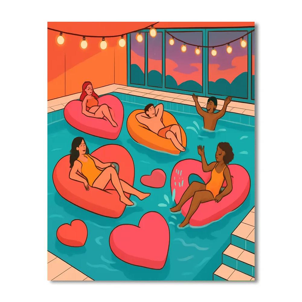 Indoor Swimming Pool Valentines Day Float Party Paint by numbers kits