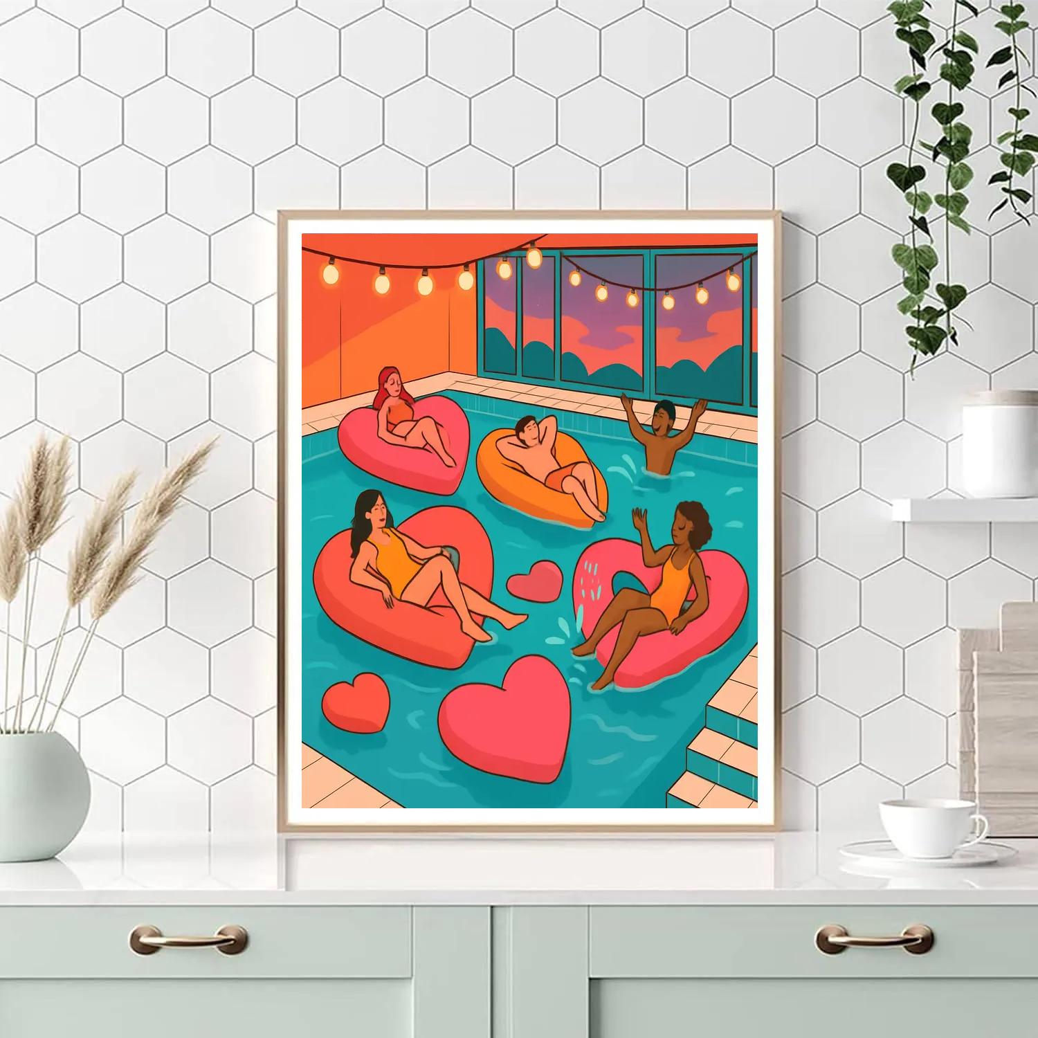 Indoor Swimming Pool Valentines Day Float Party Paint by numbers kits