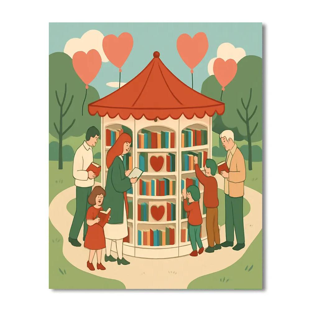 Valentines Day Carousel Of Books In The Park paint by color