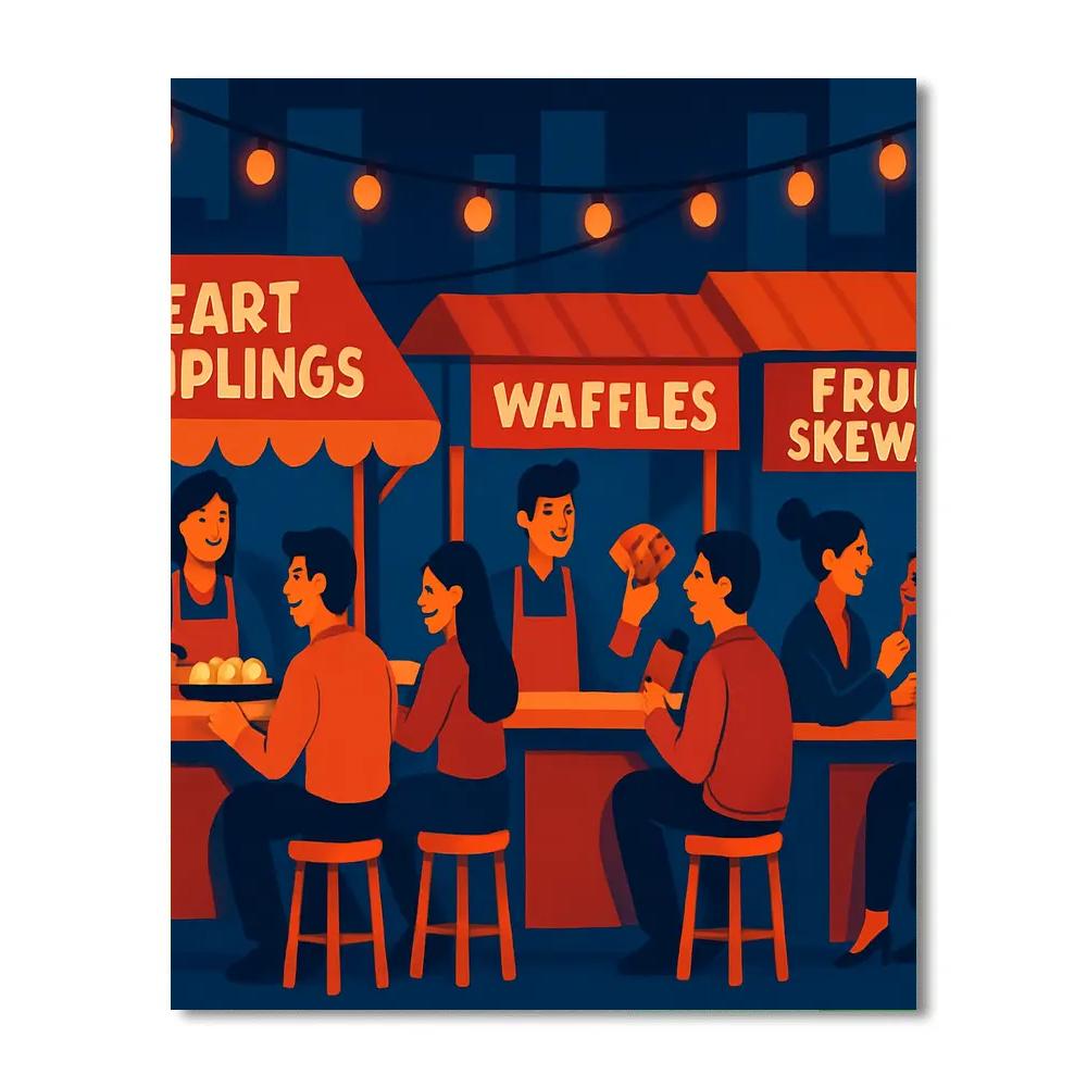 Street Food Valentines Day Night Feast painting number kit