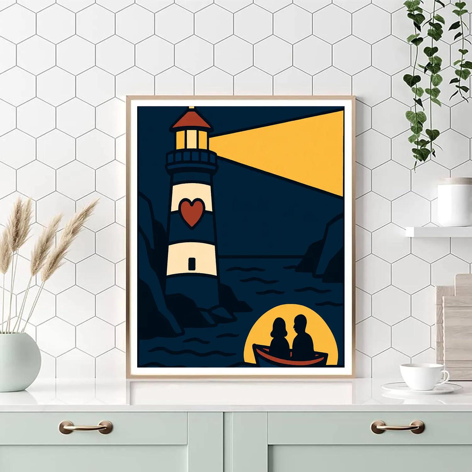 Harbor Lighthouse Valentines Day Beacon Painting by numbers kit