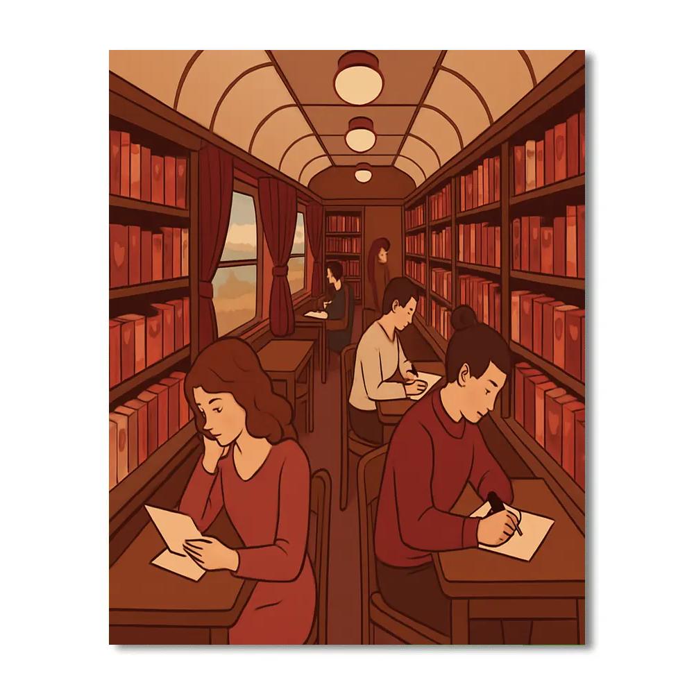 Valentines Day Train Library Car Of Letters painting number kit