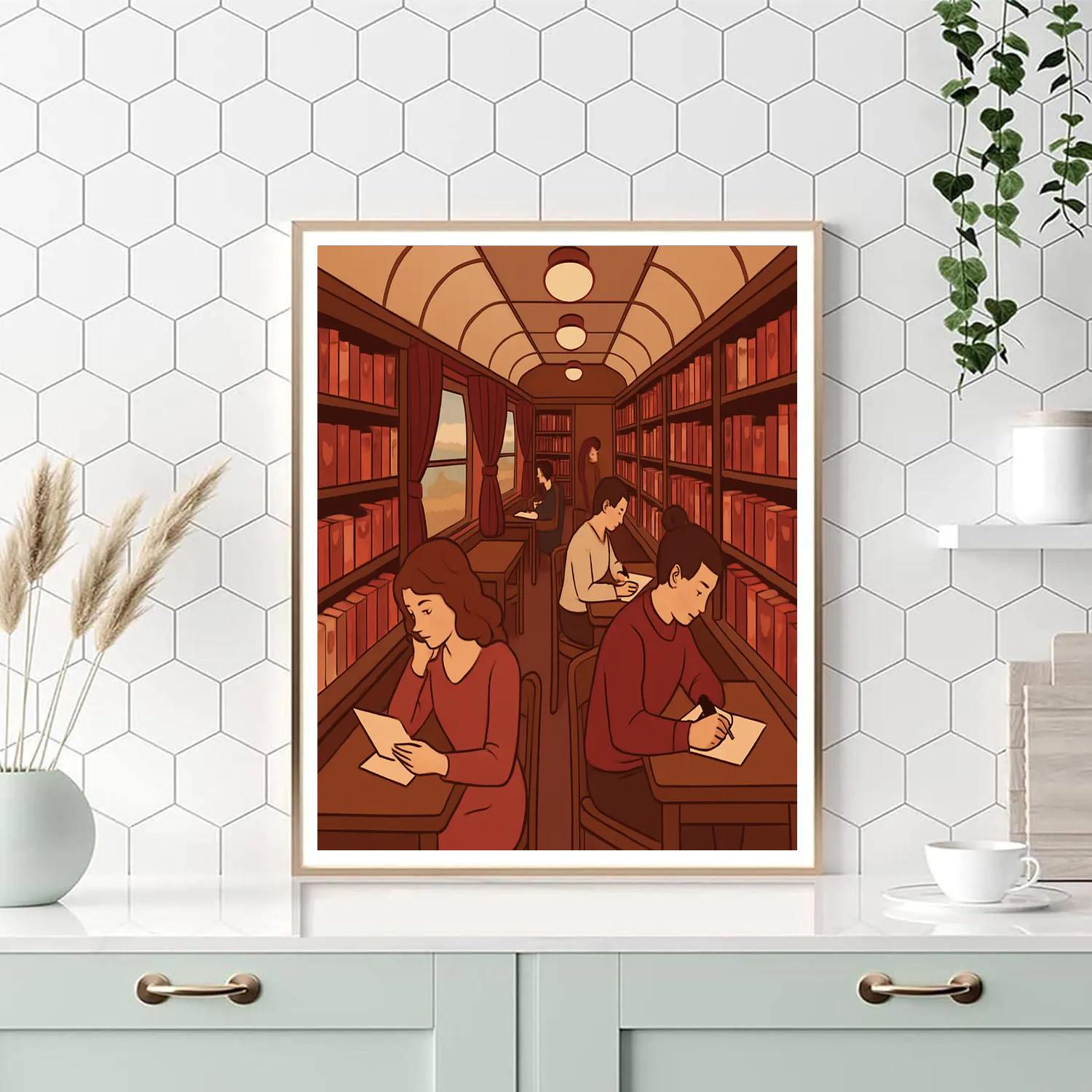 Valentines Day Train Library Car Of Letters painting number kit