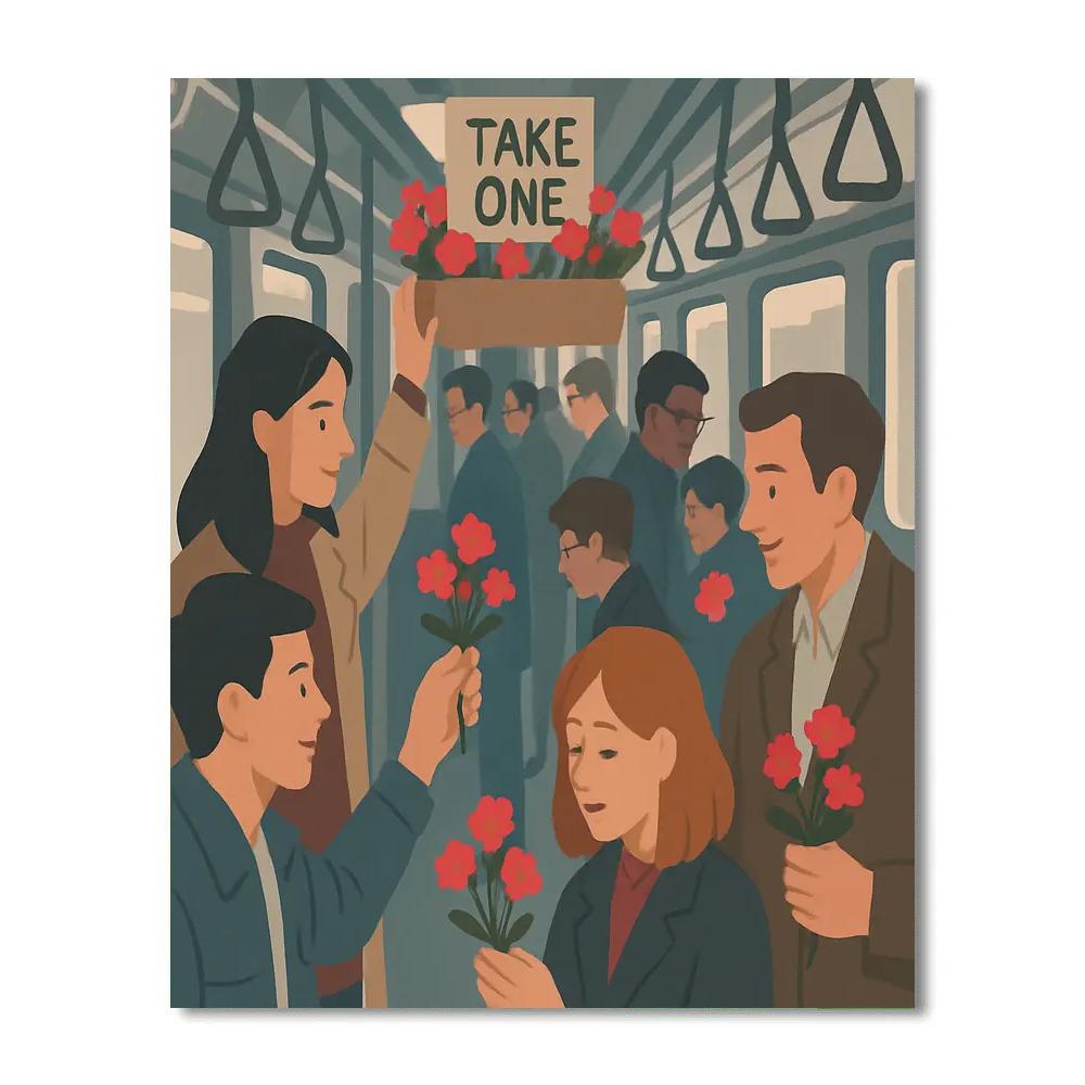 Valentines Day Morning Commuter Train Bouquet Swap DIY paint by numbers