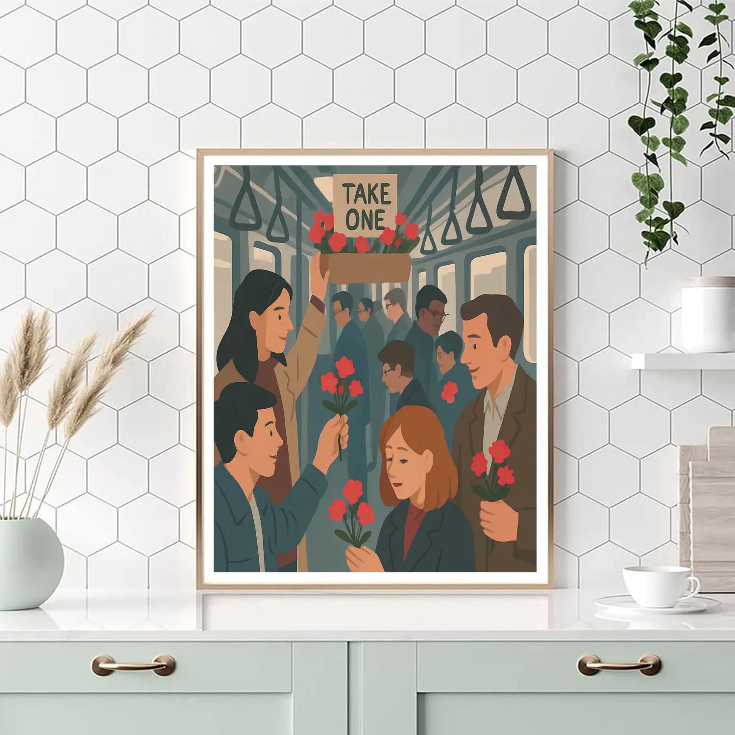Valentines Day Morning Commuter Train Bouquet Swap DIY paint by numbers