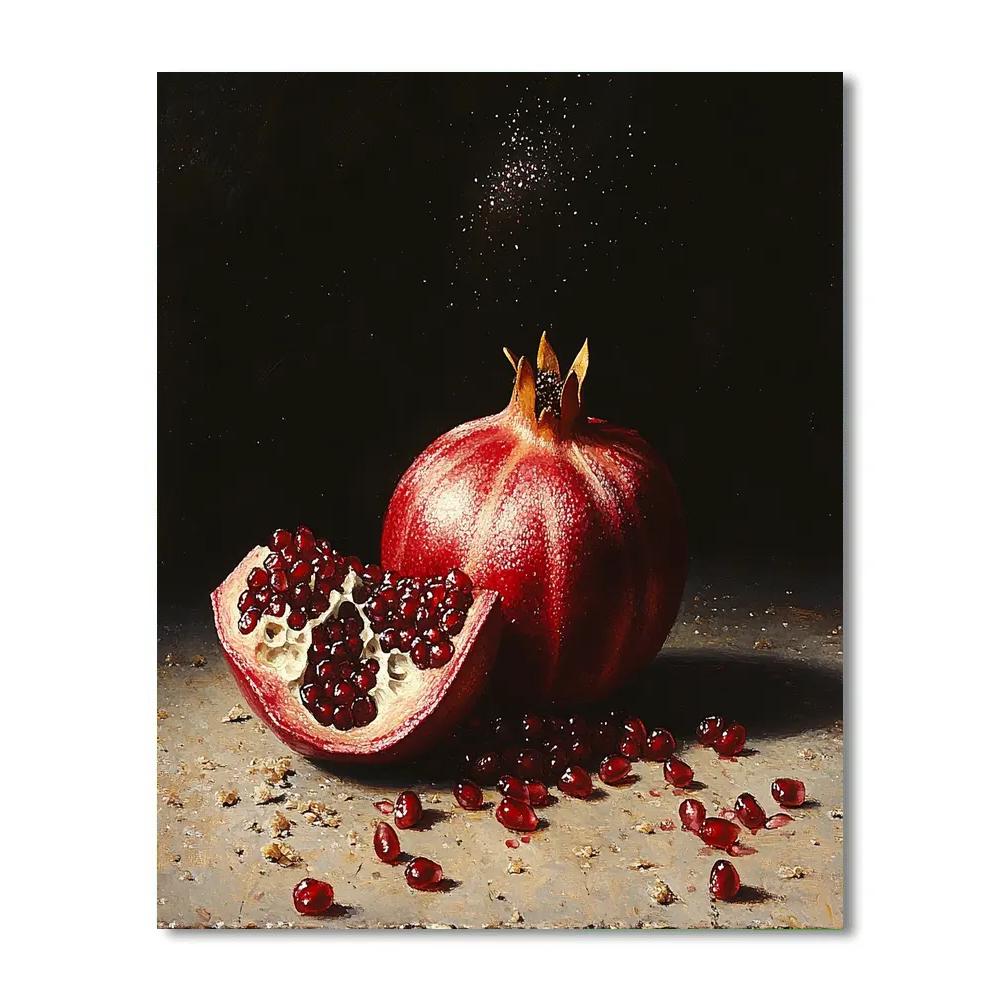 Caravaggio Inspired Comet Pomegranate Stillness paint by color